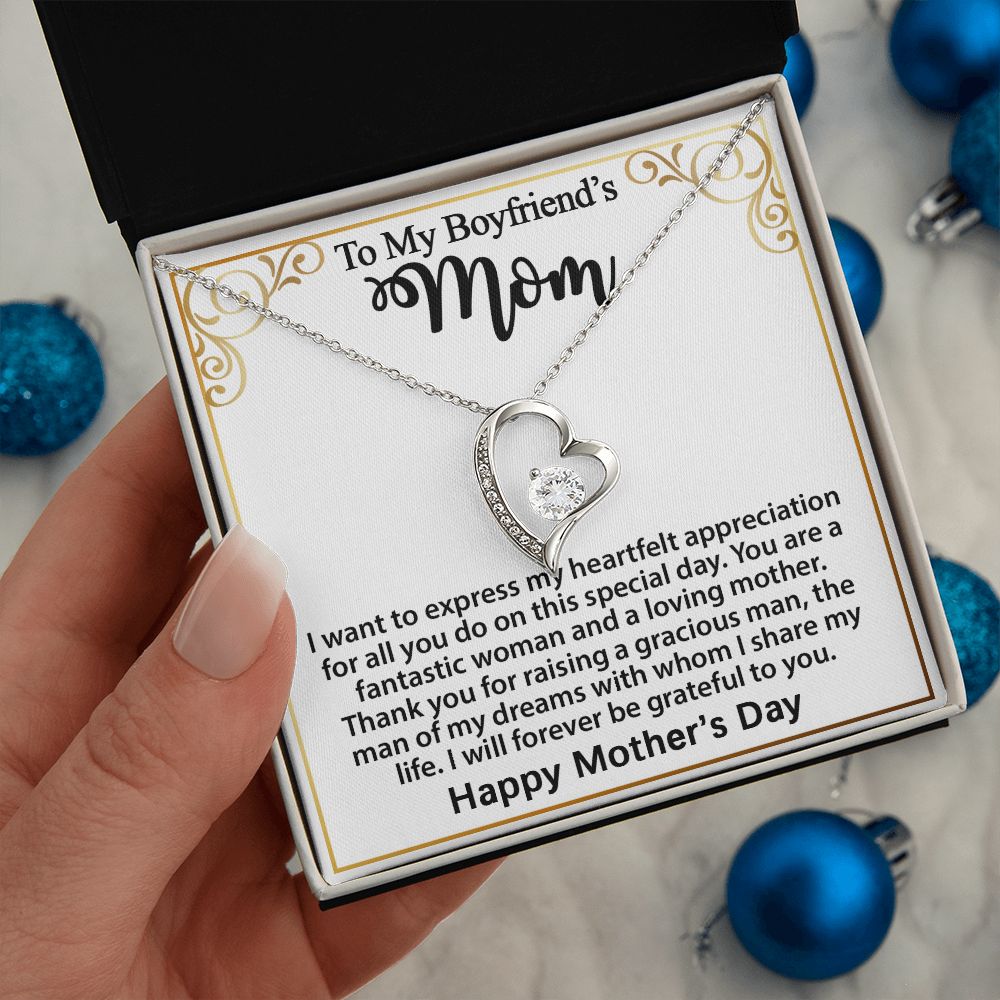 Gift For Boyfriend's Mom - To My Boyfriend's Mom Necklace, Mother's Day Birthday Ideas, Forever Love Jewelry Message Card For BF's Mother #e262