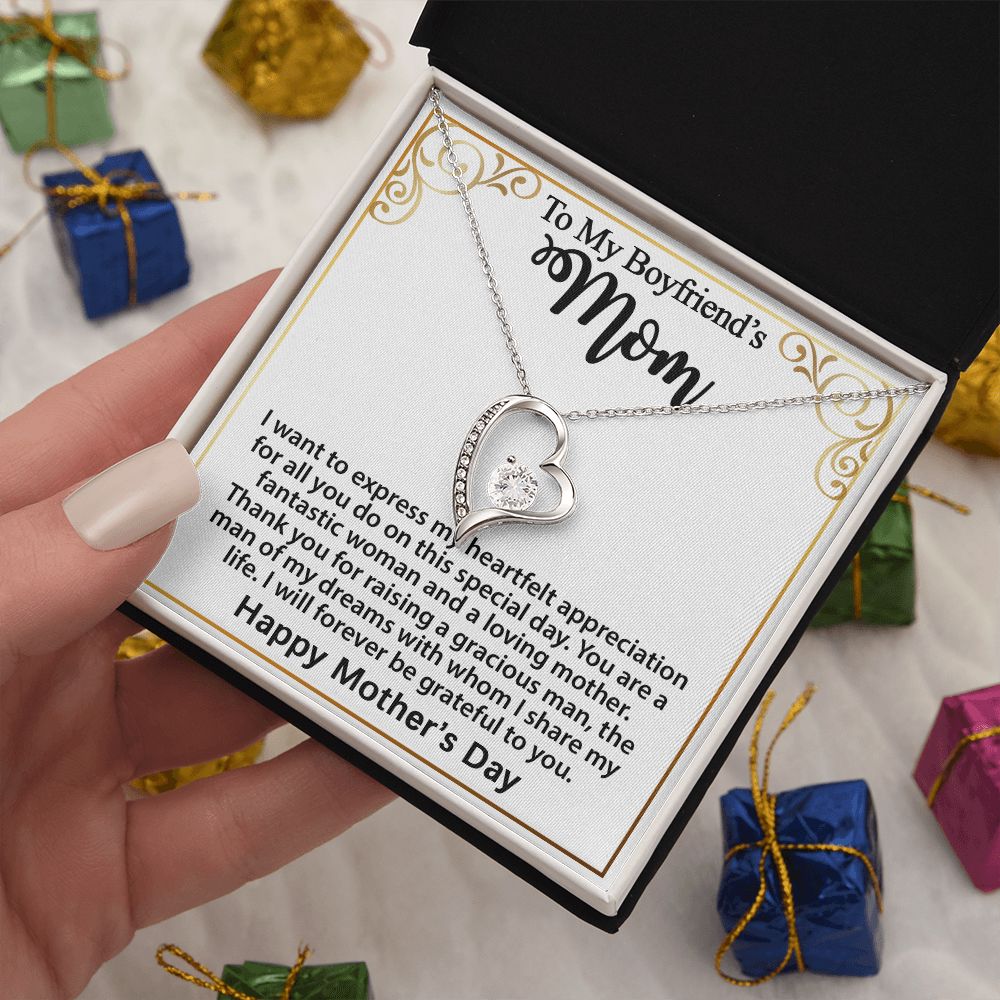 Gift For Boyfriend's Mom - To My Boyfriend's Mom Necklace, Mother's Day Birthday Ideas, Forever Love Jewelry Message Card For BF's Mother #e262