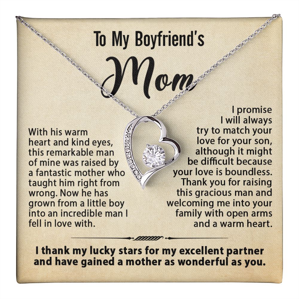 To My Boyfriend's Mom Necklace, Gift for Boyfriend's Mom, Mother's Day Birthday Ideas, Message Card Jewelry Present For BF's Mother #e259