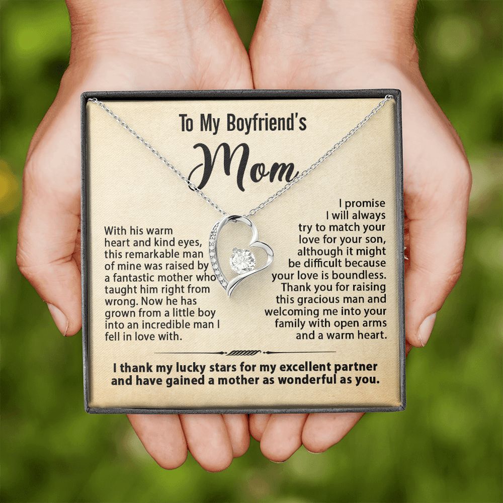 To My Boyfriend's Mom Necklace, Gift for Boyfriend's Mom, Mother's Day Birthday Ideas, Message Card Jewelry Present For BF's Mother #e259