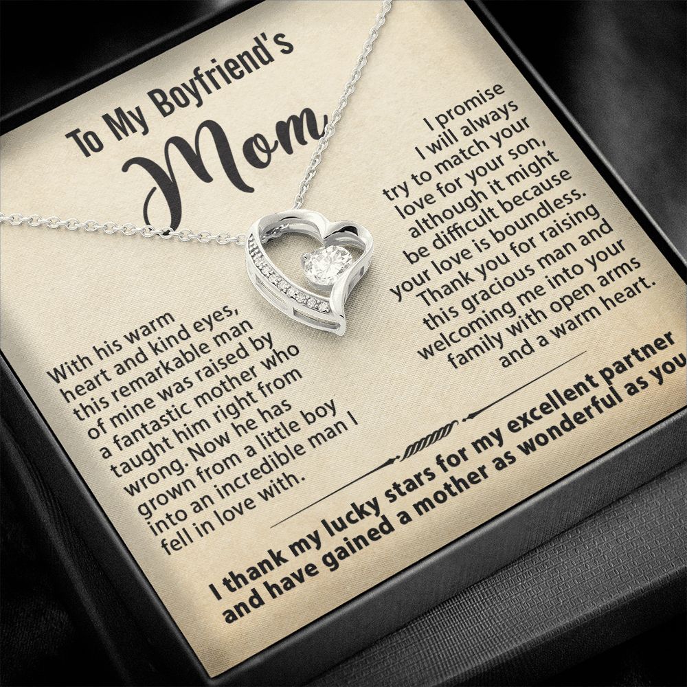 To My Boyfriend's Mom Necklace, Gift for Boyfriend's Mom, Mother's Day Birthday Ideas, Message Card Jewelry Present For BF's Mother #e259