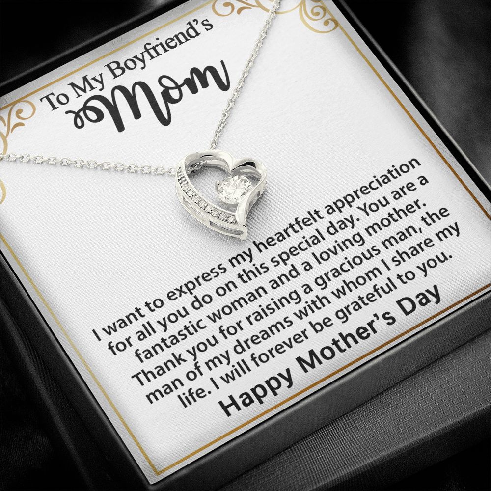 Gift For Boyfriend's Mom - To My Boyfriend's Mom Necklace, Mother's Day Birthday Ideas, Forever Love Jewelry Message Card For BF's Mother #e262