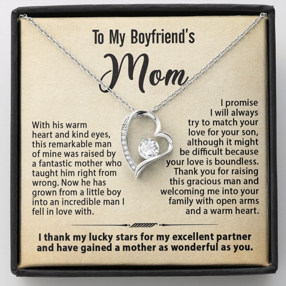 To My Boyfriend's Mom Necklace, Gift for Boyfriend's Mom, Mother's Day Birthday Ideas, Message Card Jewelry Present For BF's Mother #e259