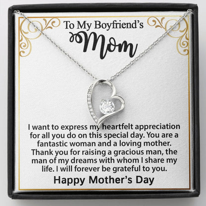 Gift For Boyfriend's Mom - To My Boyfriend's Mom Necklace, Mother's Day Birthday Ideas, Forever Love Jewelry Message Card For BF's Mother #e262