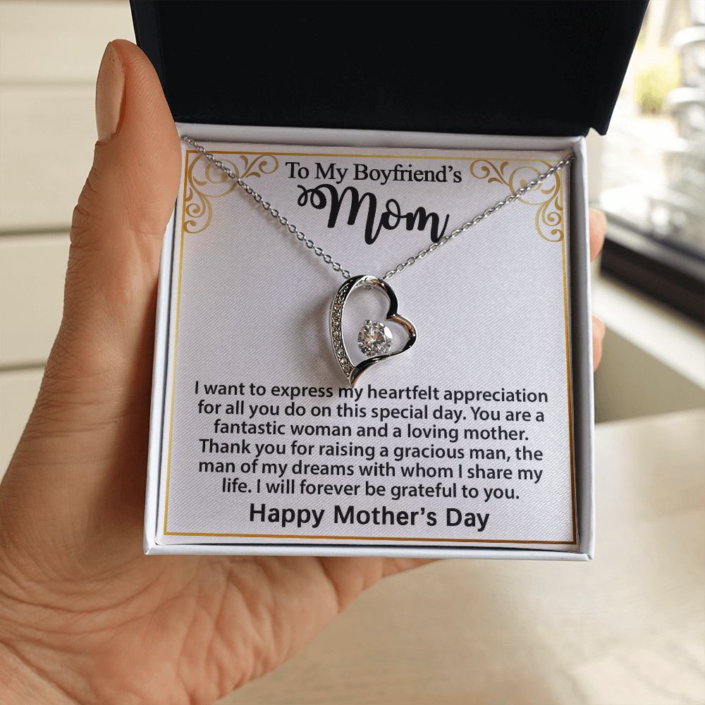 Gift For Boyfriend's Mom - To My Boyfriend's Mom Necklace, Mother's Day Birthday Ideas, Forever Love Jewelry Message Card For BF's Mother #e262