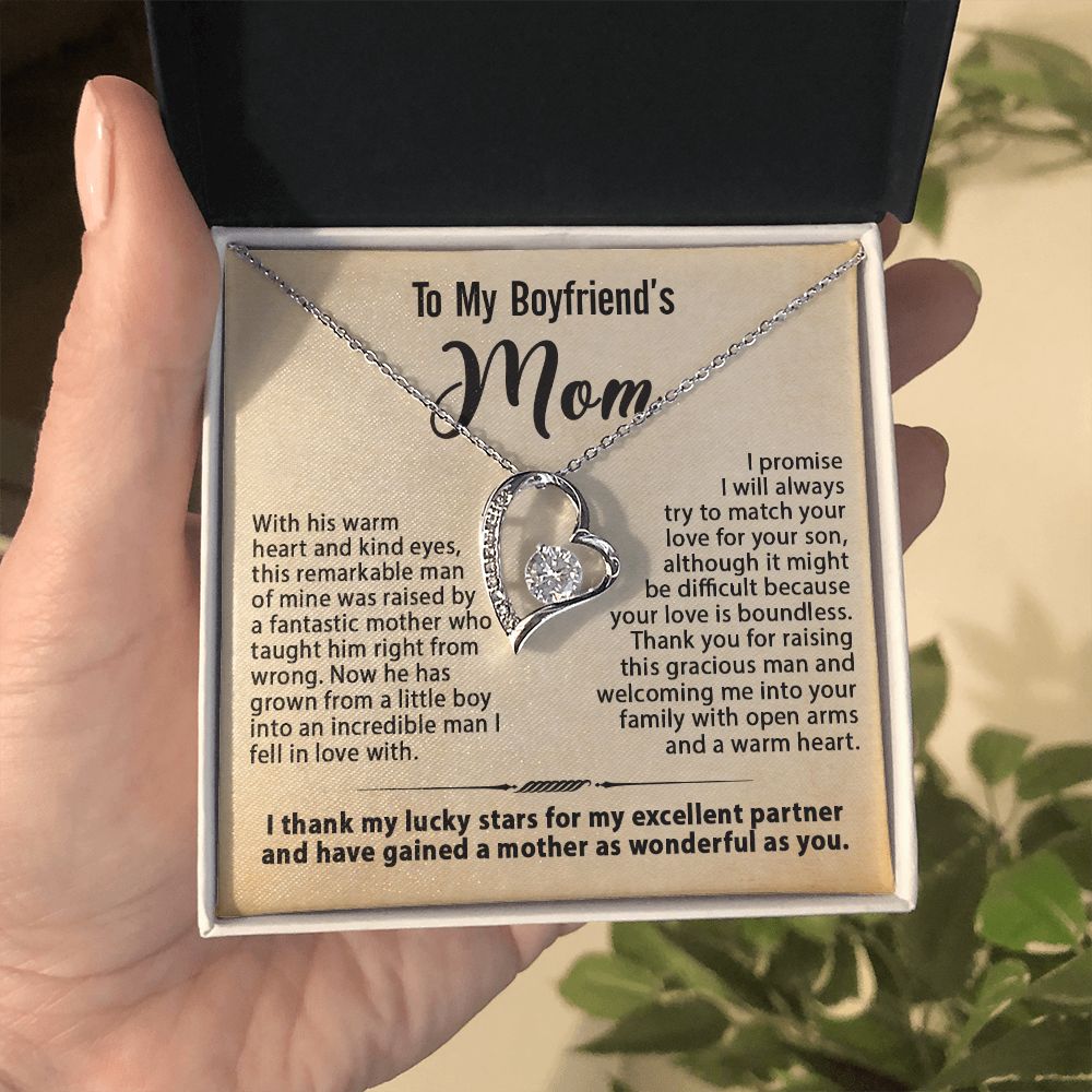 To My Boyfriend's Mom Necklace, Gift for Boyfriend's Mom, Mother's Day Birthday Ideas, Message Card Jewelry Present For BF's Mother #e259