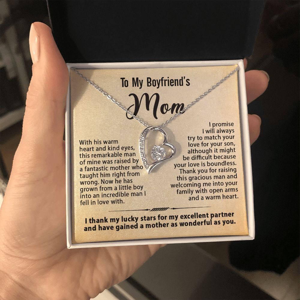 To My Boyfriend's Mom Necklace, Gift for Boyfriend's Mom, Mother's Day Birthday Ideas, Message Card Jewelry Present For BF's Mother #e259