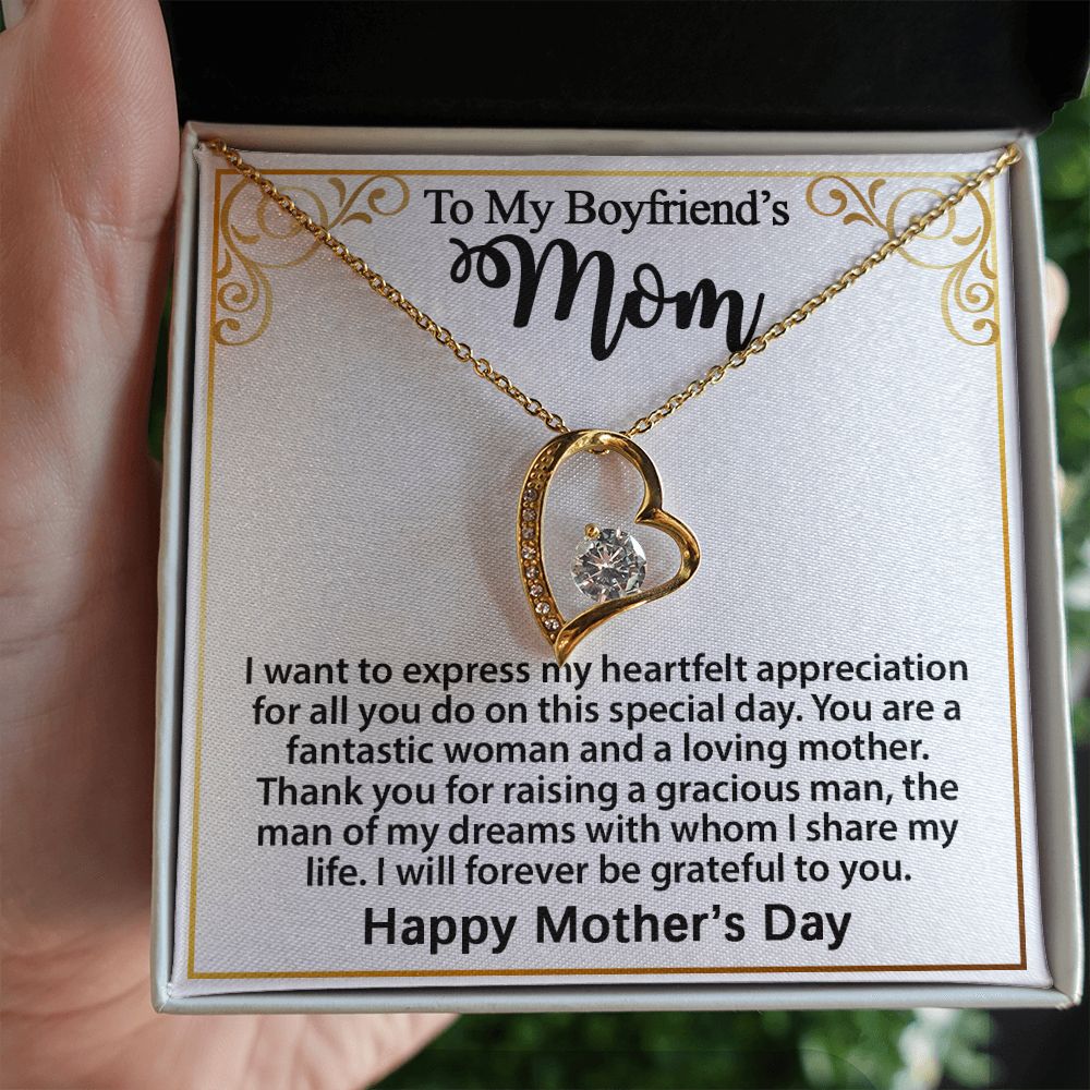 Gift For Boyfriend's Mom - To My Boyfriend's Mom Necklace, Mother's Day Birthday Ideas, Forever Love Jewelry Message Card For BF's Mother #e262