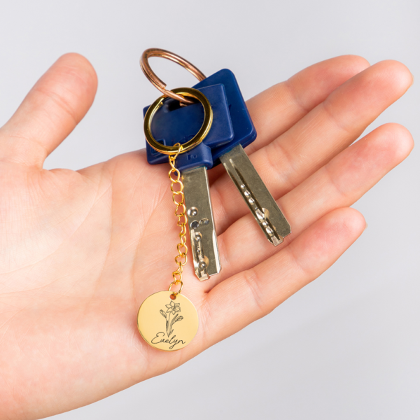 Personalized Birth Flower & Name Keychain - Image 3