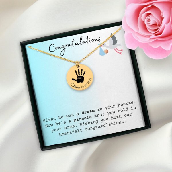 Baby Handprint Necklace - Custom Message Card Jewelry - Jewelry Inns