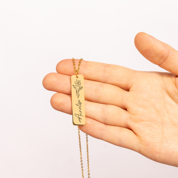 Name Bar Necklace - Name Birth Flower Necklace - Jewelry Inns