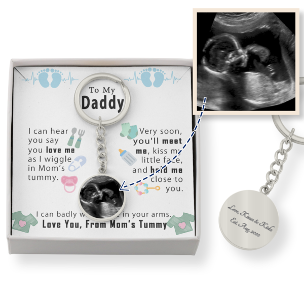 Custom Dad To Be Engraving Keychain Baby Shower Gift - I can hear you say you love me  #e207 - Image 2