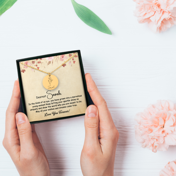 Birth Flower Name Necklace Personalized #e47 - Image 6
