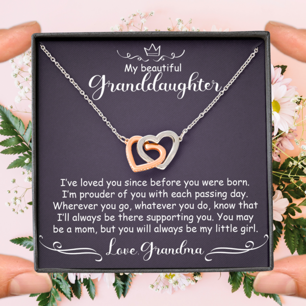 To My Granddaughter - I've loved you since before you were born - Interlocking Heart Necklace #e65 - Image 4