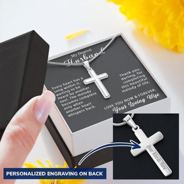 To My Husband Personalized Cross Necklace Snake Chain Style - Beautiful melody of life #e212b - Image 6