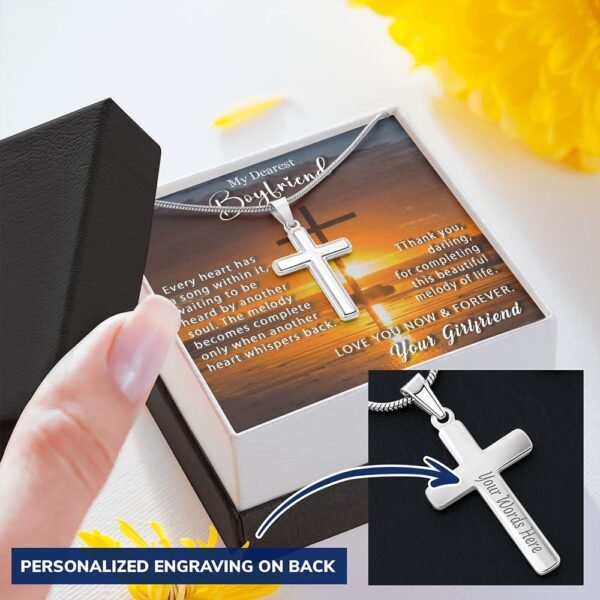 To My Boyfriend Personalized Cross Necklace Snake Chain Style - Beautiful melody of life #e214b - Image 6