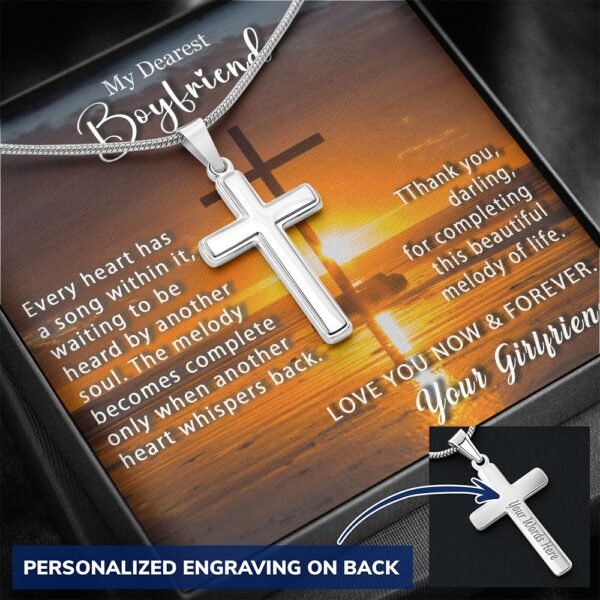 To My Boyfriend Personalized Cross Necklace Snake Chain Style - Beautiful melody of life #e214b - Image 5