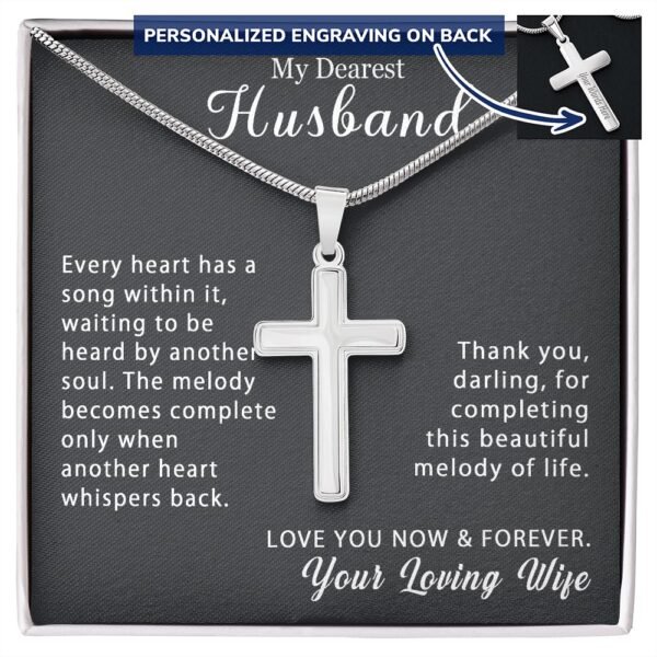To My Husband Personalized Cross Necklace Snake Chain Style - Beautiful melody of life #e212b - Image 4