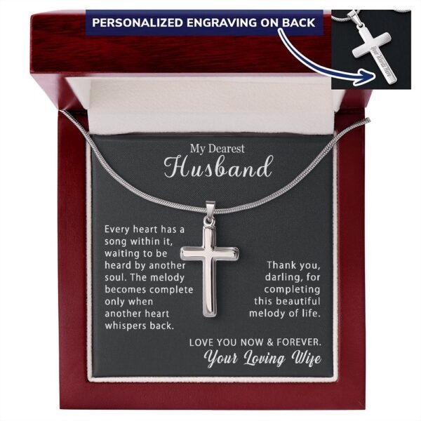 To My Husband Personalized Cross Necklace Snake Chain Style - Beautiful melody of life #e212b - Image 7