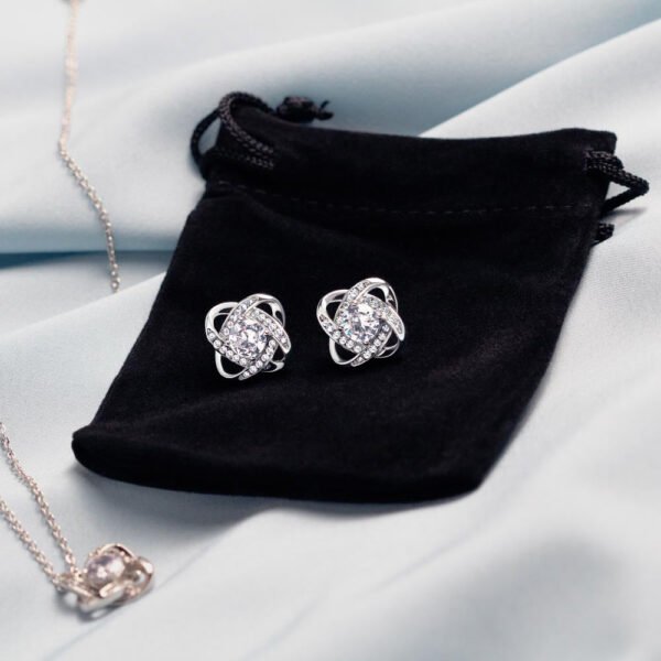 Love Knot Earrings & Necklace Set - 14K White Gold Gift For Her #e76 - Image 4