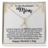 Gifts for Boyfriend's Mom: To My Boyfriend’s Mom Necklace, a perfect necklace for a meaningful Mother's Day or birthday present for your boyfriend's mom. Matched with a thoughtful message card.