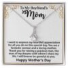 Gifts for Boyfriend's Mom: To My Boyfriend’s Mom Necklace, a perfect necklace for a meaningful Mother's Day or birthday present for your boyfriend's mom. Matched with a thoughtful message card.
