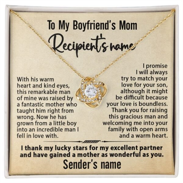 Gift for Boyfriend's Mom, To My Boyfriend's Mom Necklace Personalized, Mother's Day Birthday & Xmas Ideas, Custom Beige - Love Knot #e275 - Image 2