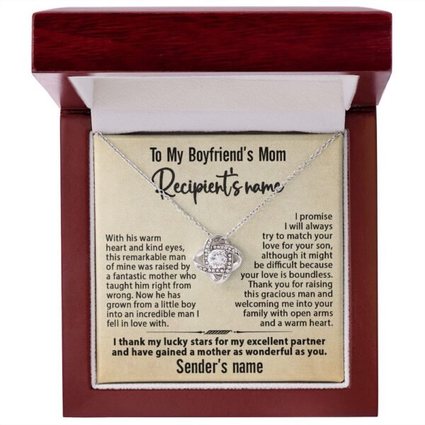 Gift for Boyfriend's Mom, To My Boyfriend's Mom Necklace Personalized, Mother's Day Birthday & Xmas Ideas, Custom Beige - Love Knot #e275 - Image 3