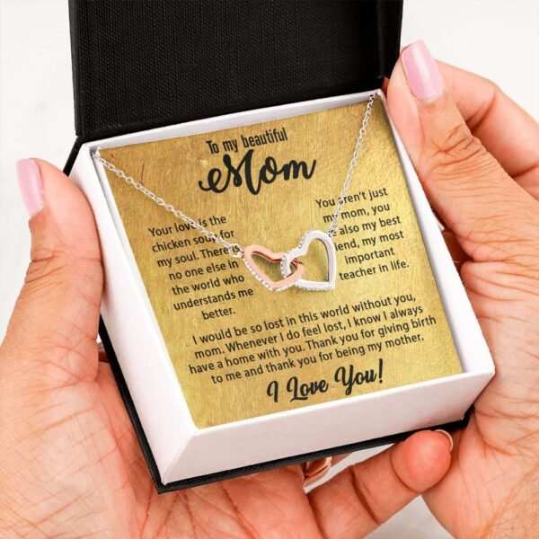 To My Mom Necklace, Mother's Day Birthday Gift Ideas From Daughter & Son, Poem Message Card Interlocking Harts Pendant Jewelry Presents For Her #e255 - Image 10