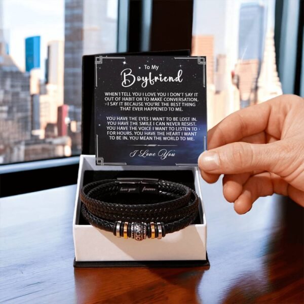 Men's Leather Bracelet - Custom Message Card Jewelry - Jewelry Inns